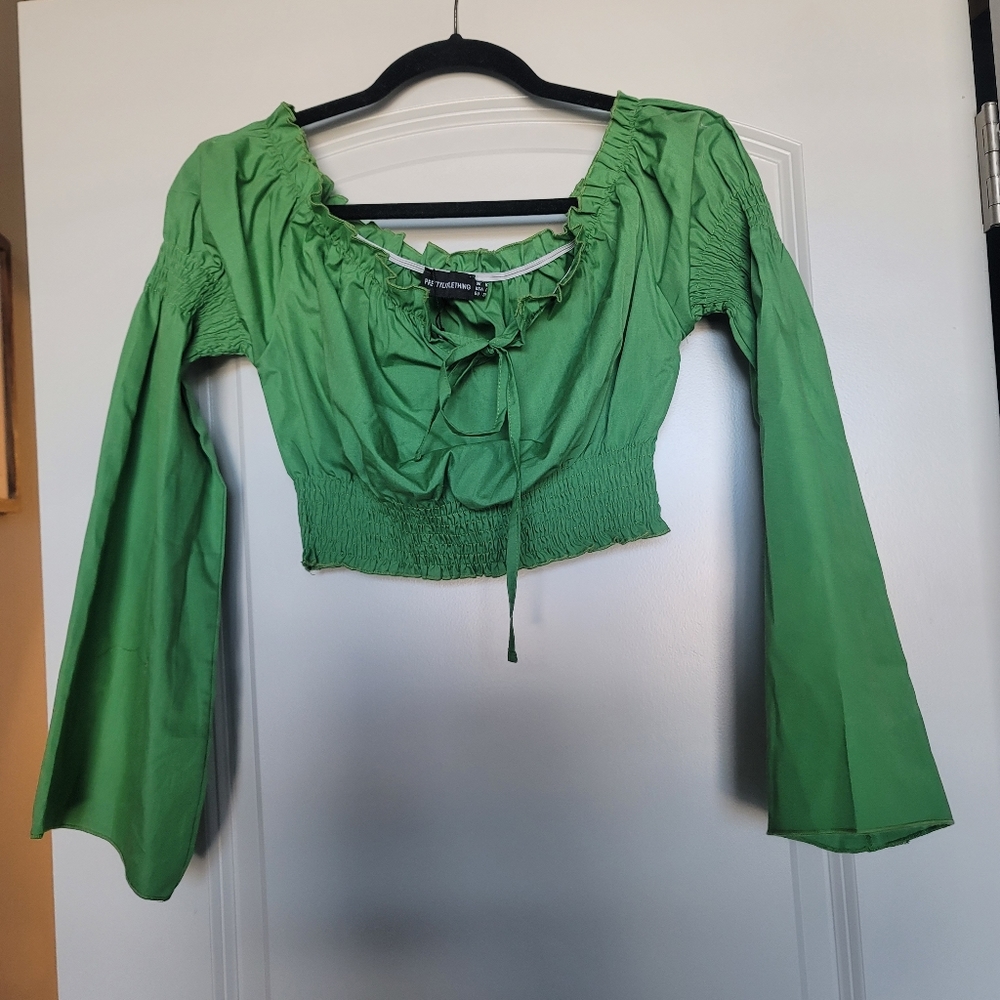 Green crop top with bell sleeves